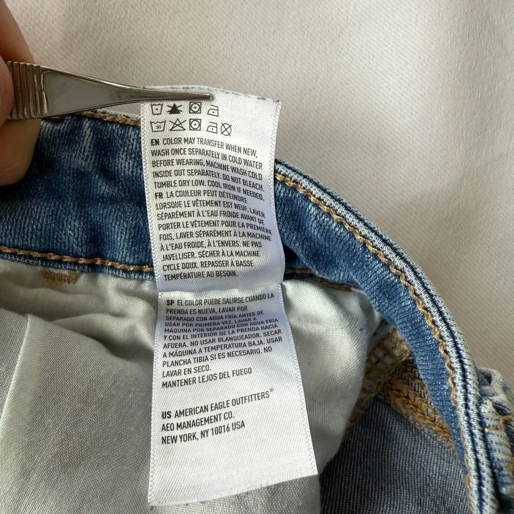 American Eagle Super Hi-Rise Jegging Distressed Blue Jeans Next Level Stretch 0